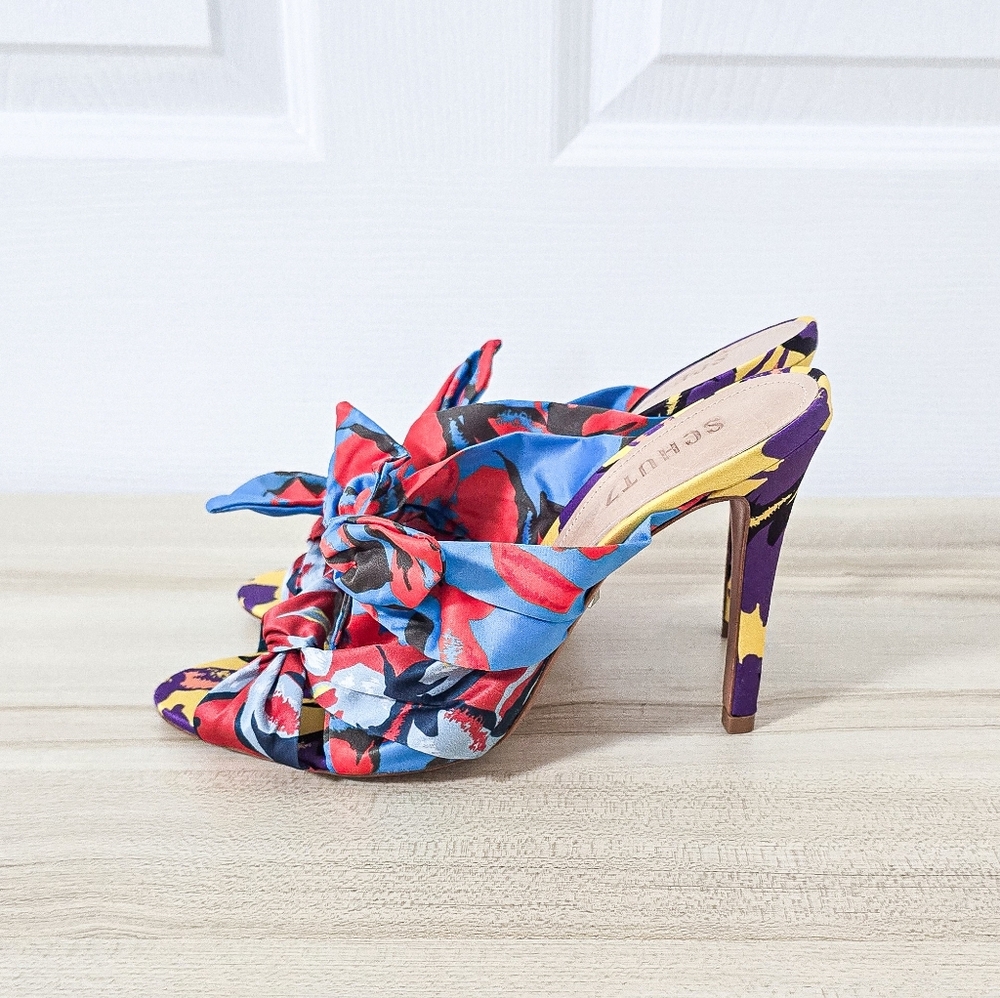 Schutz X Adriana Lima Floral Satin Twist Knot Mule Sandals Size 8 - Picture 8 of 10